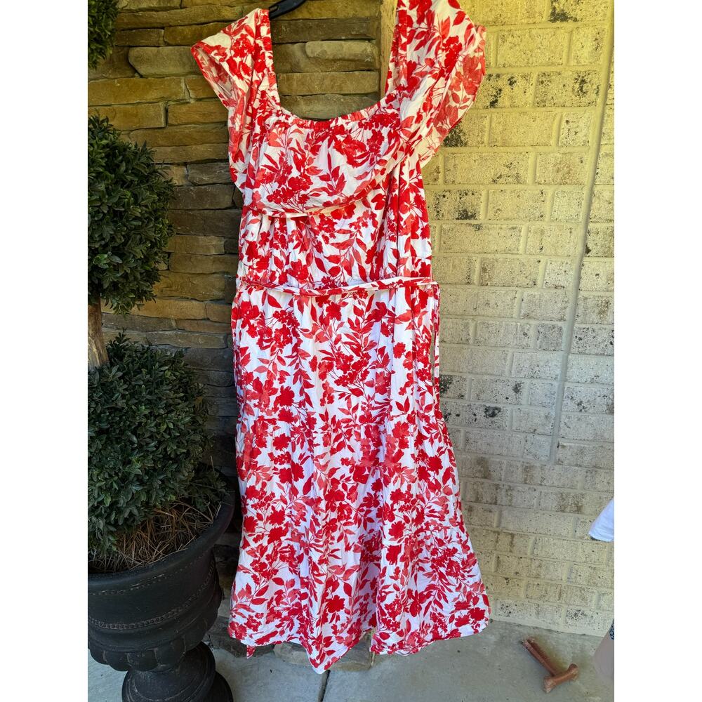 Lane Bryant Dress-Size 22/24-Red & White Floral - Picture 1 of 9